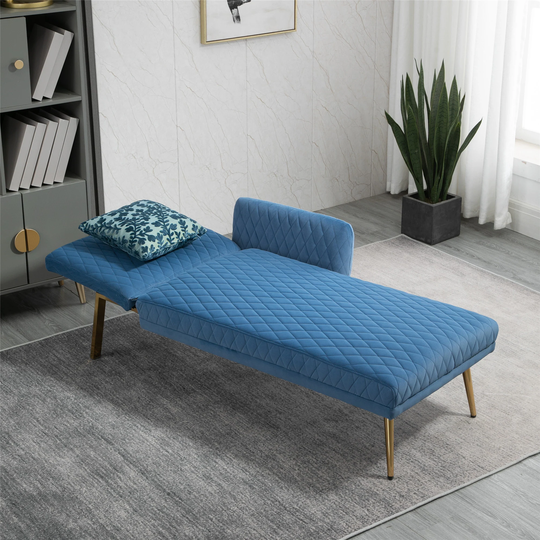 Modern Tufted Chaise Lounge Sofa Living Room Velvet Upholstered Sofa Accent Sofa with Adjustable Headrest and Metal Feet