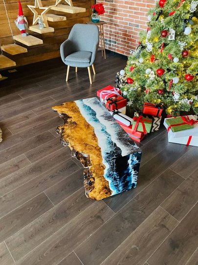 Wooden Coffee Table, Epoxy Root Wood Sea Resin Ocean Furniture Desk