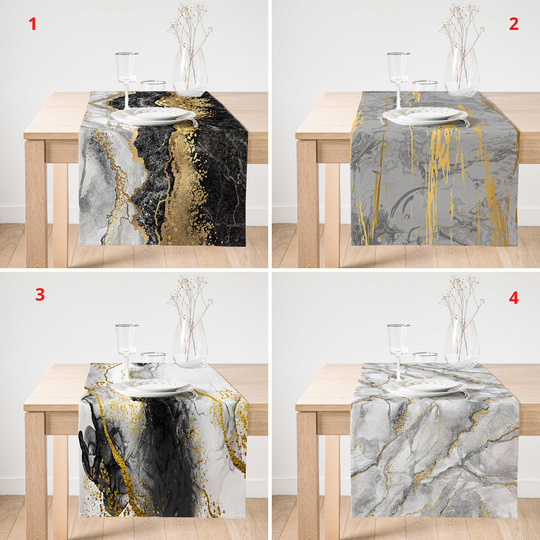Marble Table Runner, Gray Black Gold Cover, Modern Tableware, Unique Sheet, Stylish Top, Home Gifts, Decor