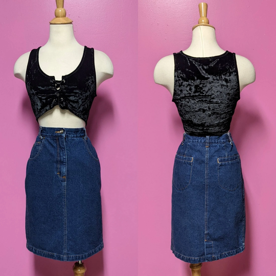 90's Denim Pencil Skirt/28" Waist/Size 8/Midi Skirt/ Skirt/High Waist