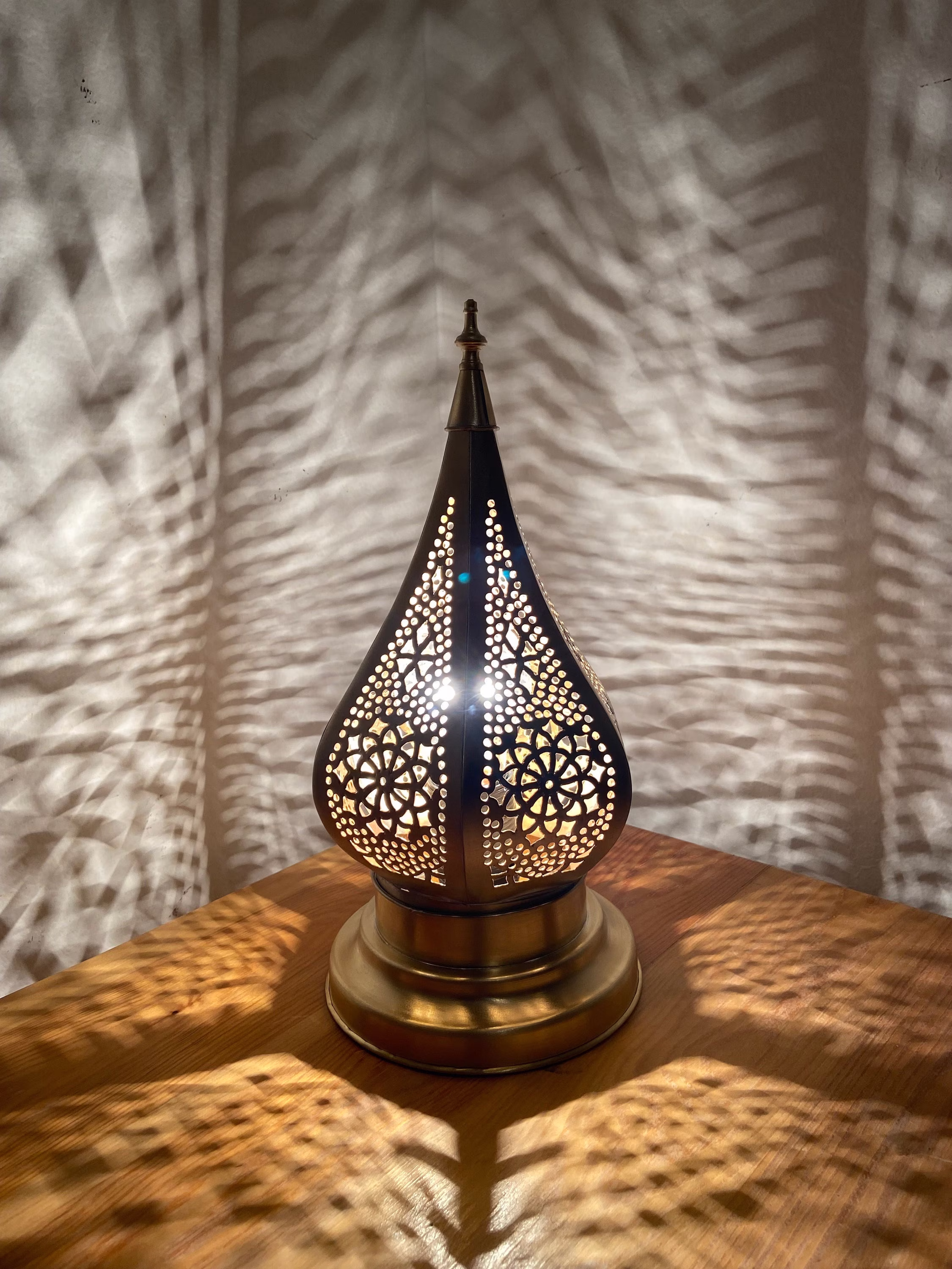 Small Handmade Brass Table Lampshade, Moroccan Bedside Lamp, Lantern, Modern Night Light, Marrakech Corner Decor