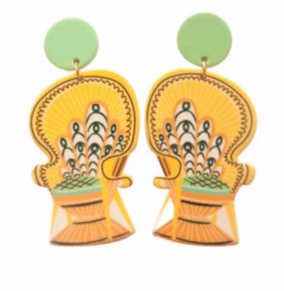 70S Retro Boho Peacock Chair Earrings Groovy Girl