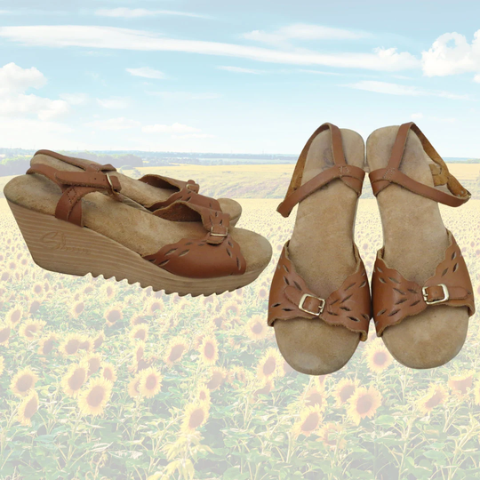 70S Platform Sandals Strappy Wedges Size 5 Sbicca Boho Hippie