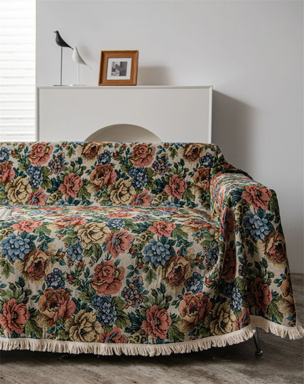 Countryside Flowers Sofa Cover Vintage Floral Cloth 1/2/3 Seater Slip Covers Couch Blanket Blush Pink+Blue Farmhouse