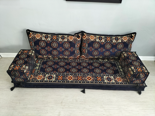 Dark Blue Floor Sofa, Floor Cushions, Turkish Home Decor,, Floor Corner Sofa, Arabic Seating Indoor