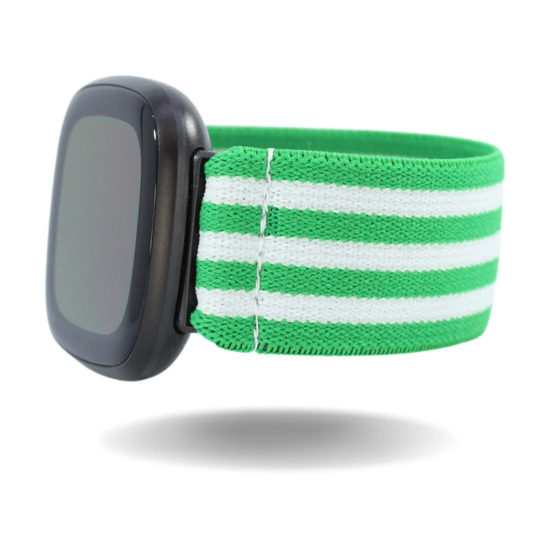 Elastic Fitbit Sense/Versa 3 Watch Band - Fits & Green White Stripes St Patricks Irish Holiday Gift Bday