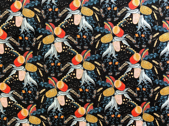 Aussie Native Flower Bouquet Black Floral Quilting Cotton Fabric By 1/4, 1/2 Yard Or Fat Quarter, Banksia Gum Leaves Wild