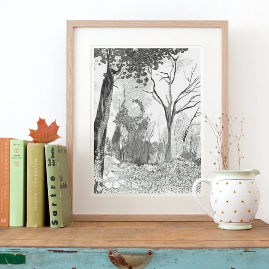 Tree Drawing, Fine Art Print, Nature Wall Art, Pencil Illustration, Rustic Bohemian Decor, Woodland Picture, Art Black & White