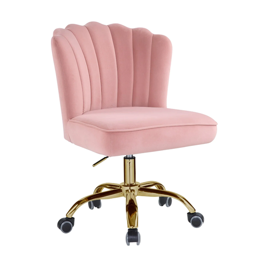 Office Chair in Channel Tufted Rose Quartz Velvet and Gold