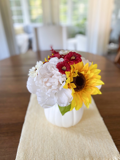 Fall Thanksgiving Table Decor, Pumpkin Flower Centerpiece