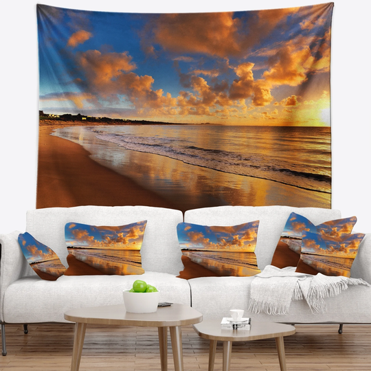 Designart 'Colorful Sunset on the Beach' Landscape Wall Tapestry