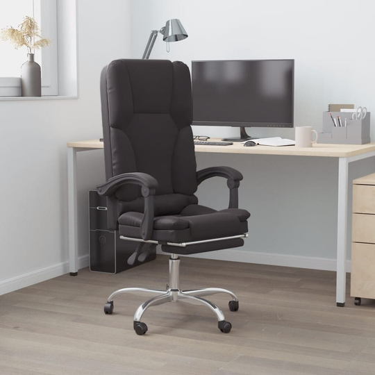 vidaXL Massage Reclining Office Chair Faux Leather Chair Furniture Black/Gray - 24.8" x 22" x (43.5"-47.2")