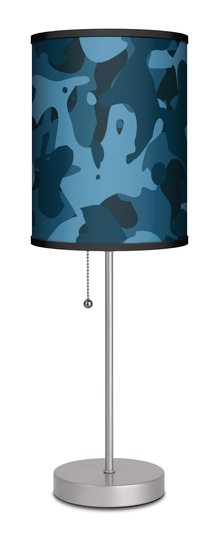 Blue Camo Table Lamp - Boys Room Decor Night Light With Lampshade Tripod