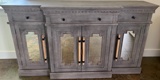 Modern Contemporary Gray Cathedral Mirror Door Sideboard