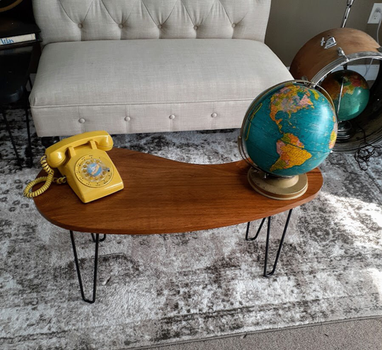 Mid-Century Modern Coffee Table, Bean Shape Cocktail Mayan Teak Solid Wood Table
