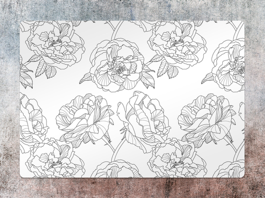 Drawn Roses Chair Mat, Black Protective White Splat Floral Vinyl Floor Office Decor, Area Rug, Gift Idea, Game Room Rug