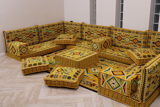 U Shaped Sofa Set, Flooor Seating, Arabic Majilis, Floor Couch, Oriental Floor Seating, Ottoman Couch, Ethnic Sofa, Bohemian Furniture