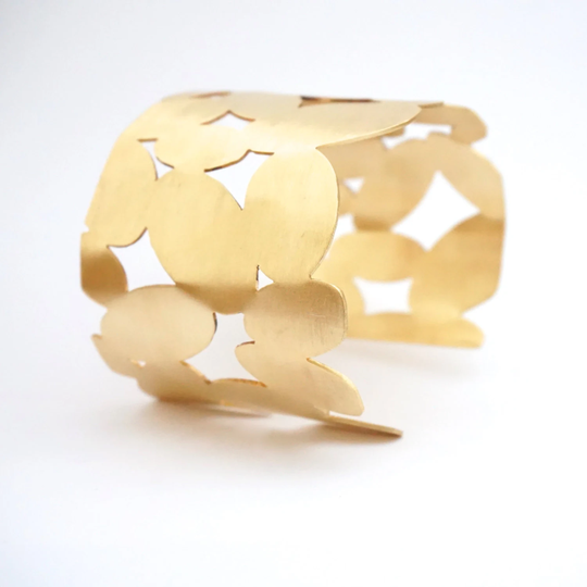 Large Oval Clustered Cut Out Gold Colored Brass Cuff Bracelet Geometric Statement Minimal Handmade Cutout Random Out 0082