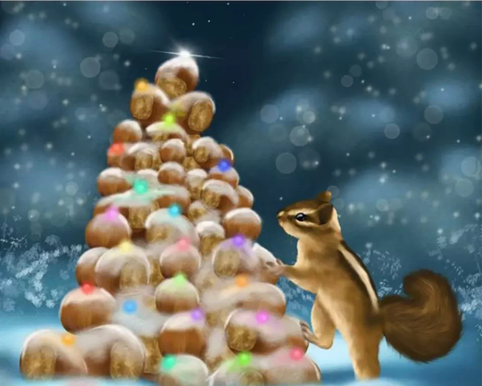 Us Seller. 30x40cm Country Inspired Chipmunk Christmas Tree Diamond Painting Kit. Round Drills, Full Drill