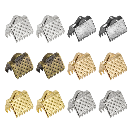 300Pcs Ribbon Crimp Clamp Ends 8mm Cord End Clasp for DIY Craft 6 Colors - 6 Assorted Colors