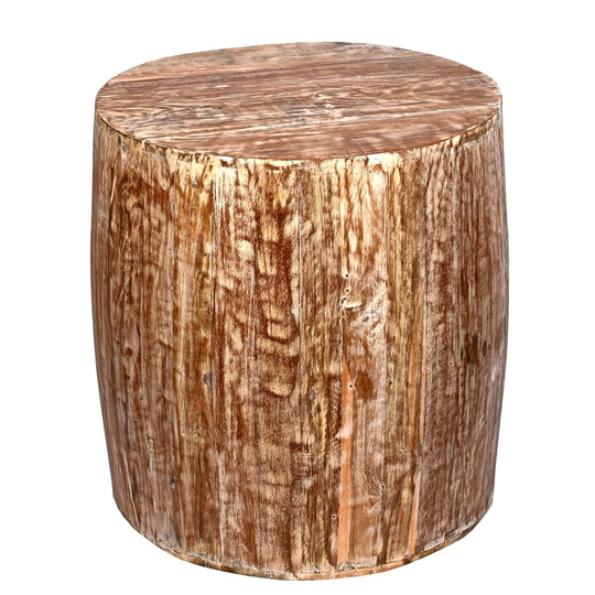 Reclaimed Wood round Drum Barrel shaped 18 inch Side table, Accent Table, End Table or Plant Stand.