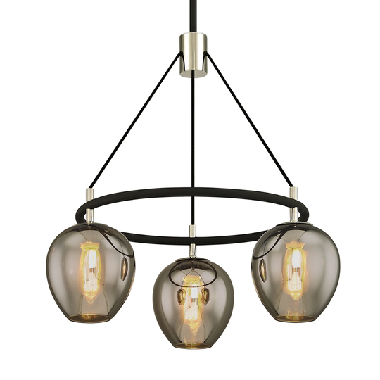 Troy Lighting Iliad 3-light Carbide Black and Polished Nickel Pendant with Plated Smoke Glass