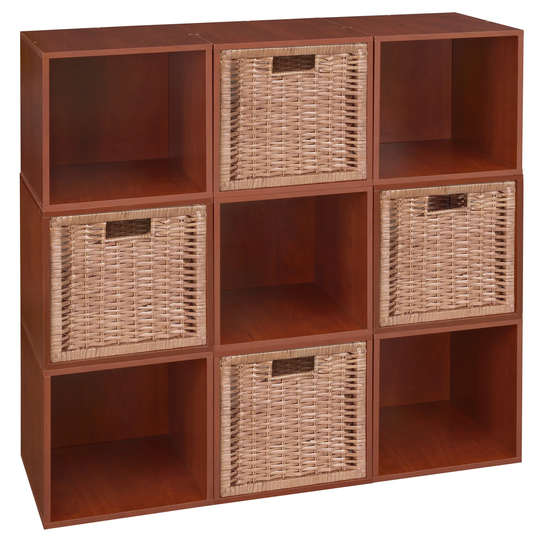 Noble Connect Storage Set - 9 Cubes and 4 Wicker Baskets- Cherry/Natural