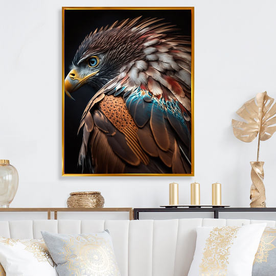 Designart 'Macro Colorful Feather Eagle III' Animals Framed Canvas Art Print
