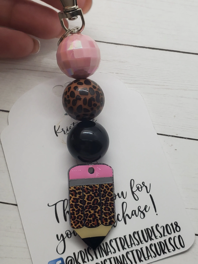 Pencil Beaded Keychain/Leopard Pencil Keychain/Teacher Appreciation Gift/Pencil Keychain/School Teacher Keychain/Cute Office Keychain