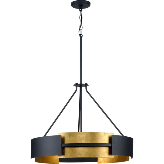 Lowery Collection Five-Light Textured Black Distressed Gold Hanging Pendant Light - 26 in x 26 in x 20 in