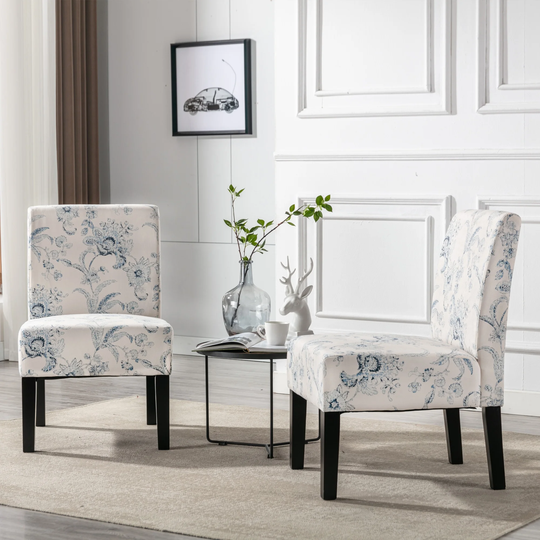 EYIW Modern Set of 2 Dining Chairs, Upholstered Fabric Chairs Leisure Side Chairs with Wood Legs
