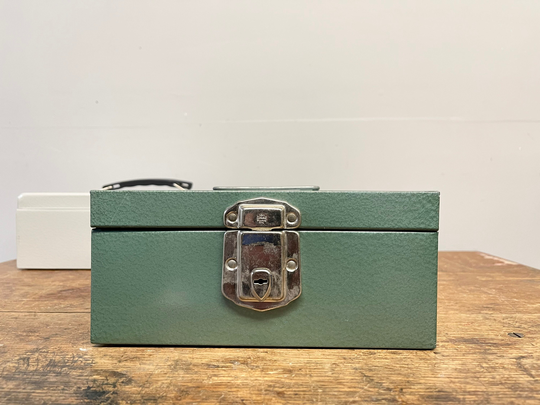 Teal Metal Box | Turquoise Tool Industrial Vintage Office 1960S File Money Card Storage