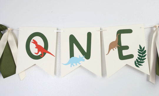 Skip Dinosaur High Chair Banner - First Birthday Oneasaurus Dino Party Rawr