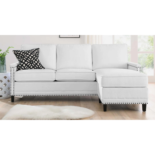 Hermitage White Fabric Upholstered Sectional Sofa with Right Facing Chaise