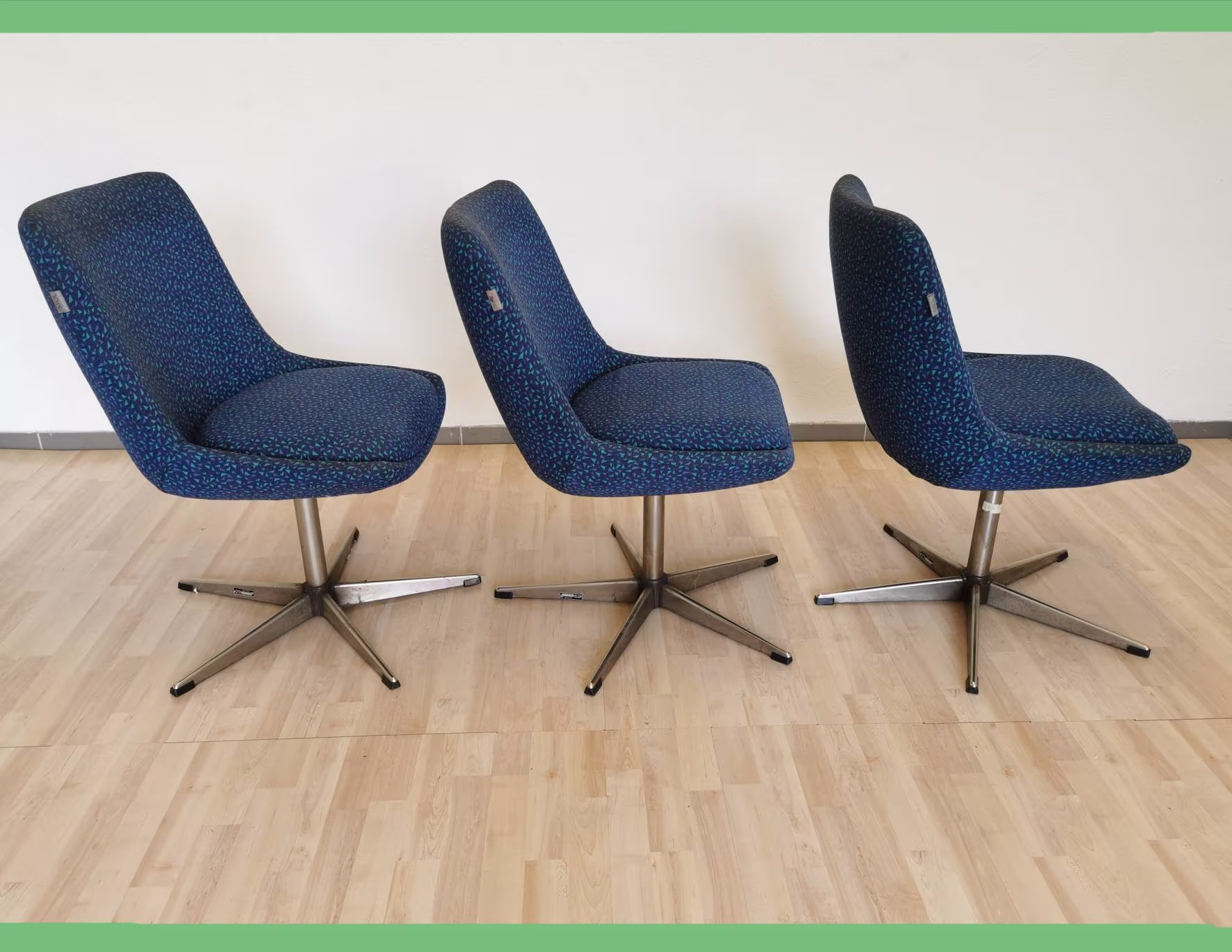 1 Of 3 Retro Pattern Swivel Office Chair/Made in Yugoslavia Stol Kamnik Room Vintage Design Niko Kralj Era Blue Egg Style Chairs