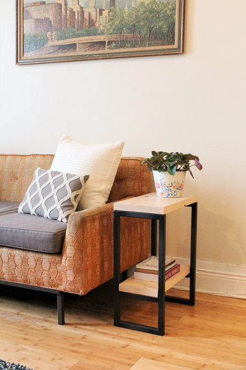Solid Wood Side Table - Lentini Design Narrow End With Shelf Free Shipping To Lower 48 States
