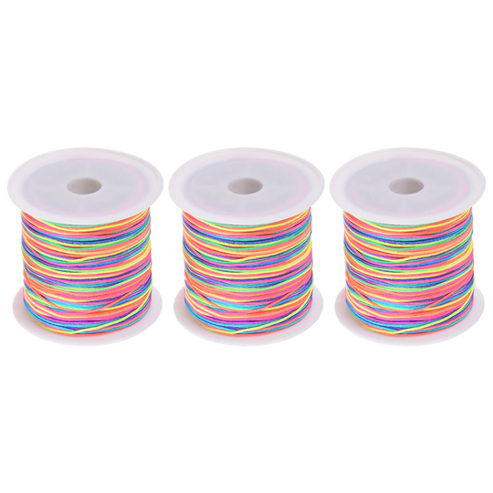 3 Rolls Nylon Beading Thread Knotting Cord 0.6mm 50 Yards Satin String, Colorful