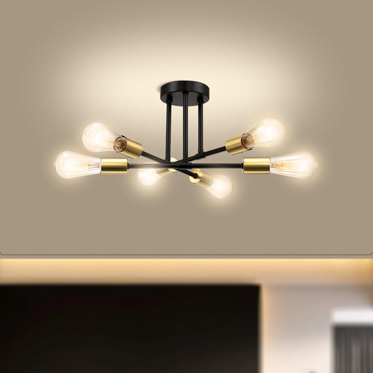 Kreios SFRBG-6L Radioactive Black and Gold Semi Flush Mount Ceiling Light - 6-LIGHT