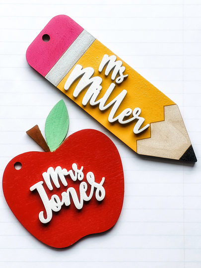 Back To School Gifts/Teacher Gift Tags Wooden Apple Pencil Name Labels