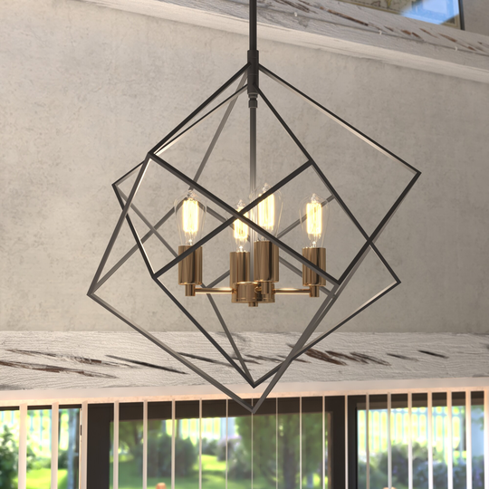 Rad 4 Light Mid-Century Modern Geometric Cage Bulb Pendant