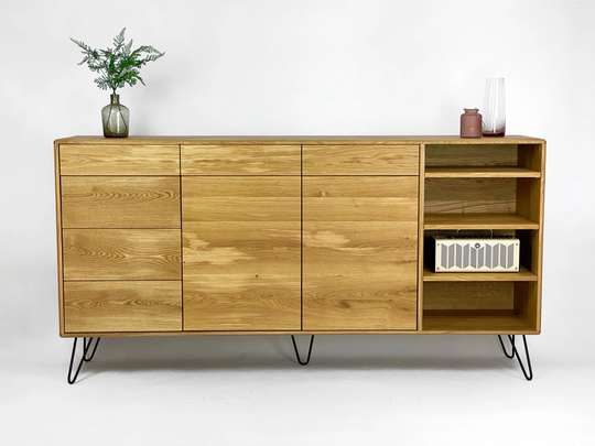 Milaau | Oak Wood Chest Of Drawers Lilu Solid Commode Vintage Sideboard Oak Dresser