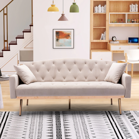 Loveseat Sofa Velvet Convertible Futon Sofa & Sofa Bed Comfort Upholstered Tufted Chaise Accent Sofa with Metal Feet Support
