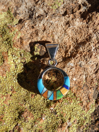 Multi Color & White Opal Colorful Gemstone Double Sided Circle Pendant Two Looks For One Low Price Sterling Silver 925 Free Shipping T76
