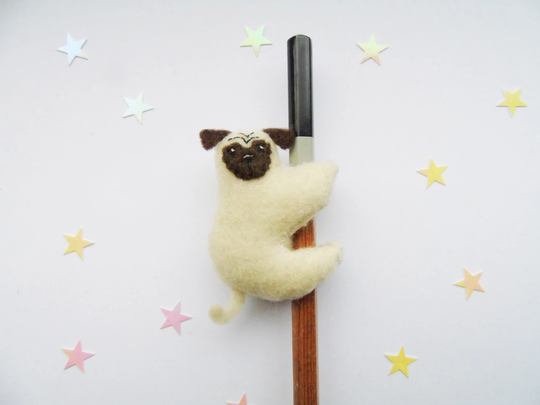 Pug Pencil Topper/Hugger - Felt Plush