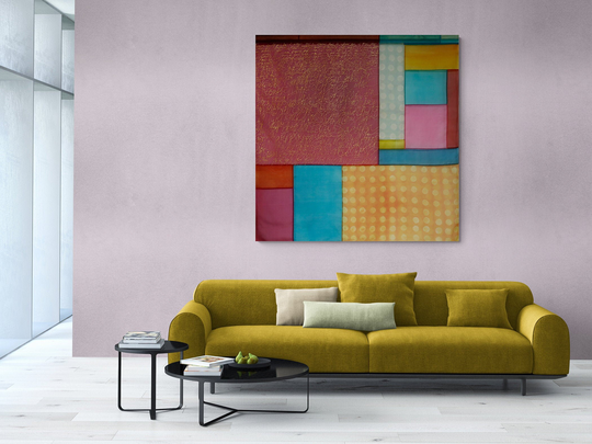 Candy Color Wall Art Bojagi, Colorful Modernized Jogakbo, Traditional Korean Geometric Decor, Noren Japanese Silk Curtain