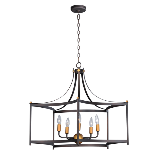 Wellington 5-light 30" Wide Steel Pendant - oil rubbed bronze / antique brass