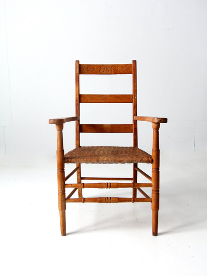 Antique Wicker Seat Arm Chair