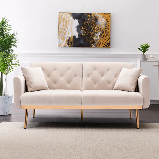 Multiple colors available, 64" Velvet Mid-Century Modern Accent sofa, loveseat sofa with Rose Gold Metal feet