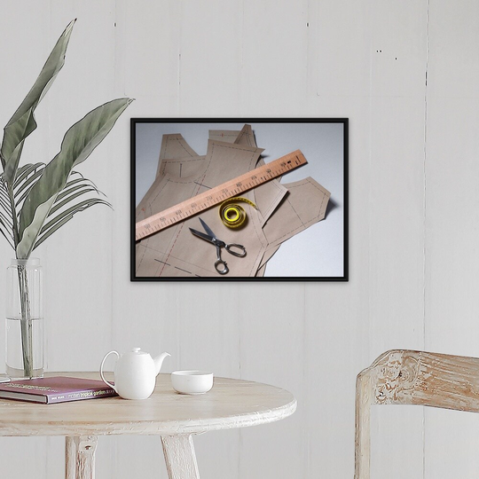 "Sewing equipment" Black Float Frame Canvas Art