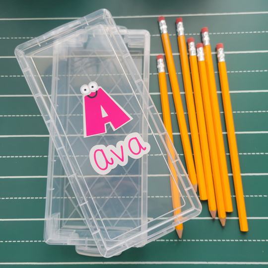Personalized Student Name Clear Pencil Box Holder, School Supplies, Teacher Classroom, Personalization, Holds Markers, Choose Color
